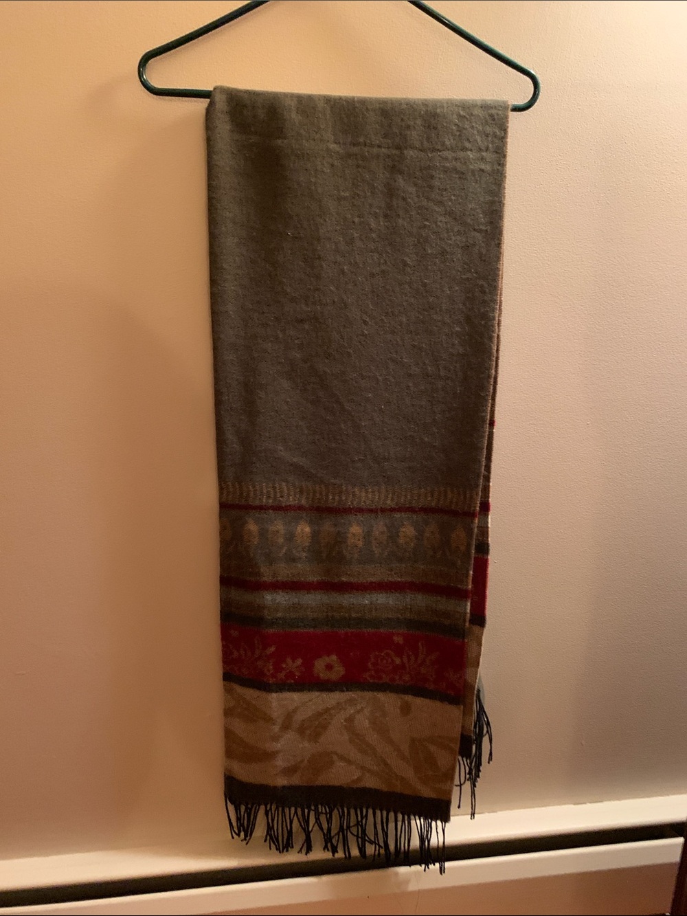 Olive, tan, burgundy scarf or wrap